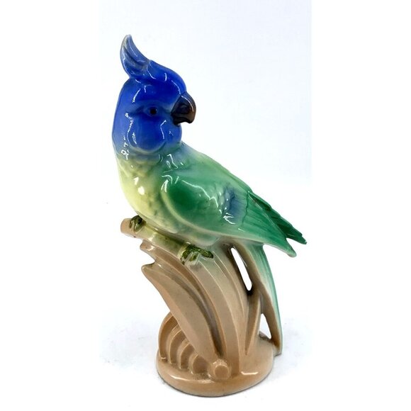 Cockatoo Figurine Porcelain Art Deco Vintage Multicolor Glazed Colorful 7" Tall - Picture 3 of 8